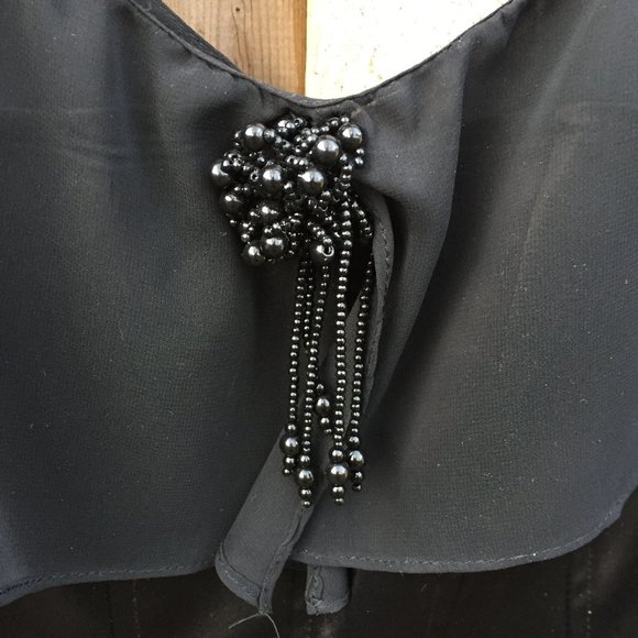 KM Collections black satin corset style beaded top - size 12P - Picture 2 of 6